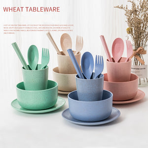 6Pcs /Set Baby Food Wheat Straw Eco-Friendly Tableware Solid Cute Dish Kid Plate Bowl Children Bowl Plate Dinnerware NTY0020