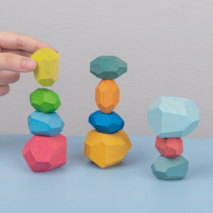 16 Piece Nordic Style Stacking Wooden Stones Set Balancing Blocks - Educational Montessori Toy