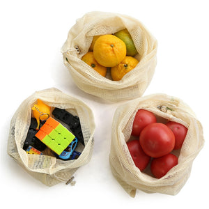 Eco-Friendly  100% Organic Cotton Vegetable Fruit Bag / Storage Bag Reusable Produce Bags