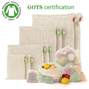 Eco-Friendly  100% Organic Cotton Vegetable Fruit Bag / Storage Bag Reusable Produce Bags